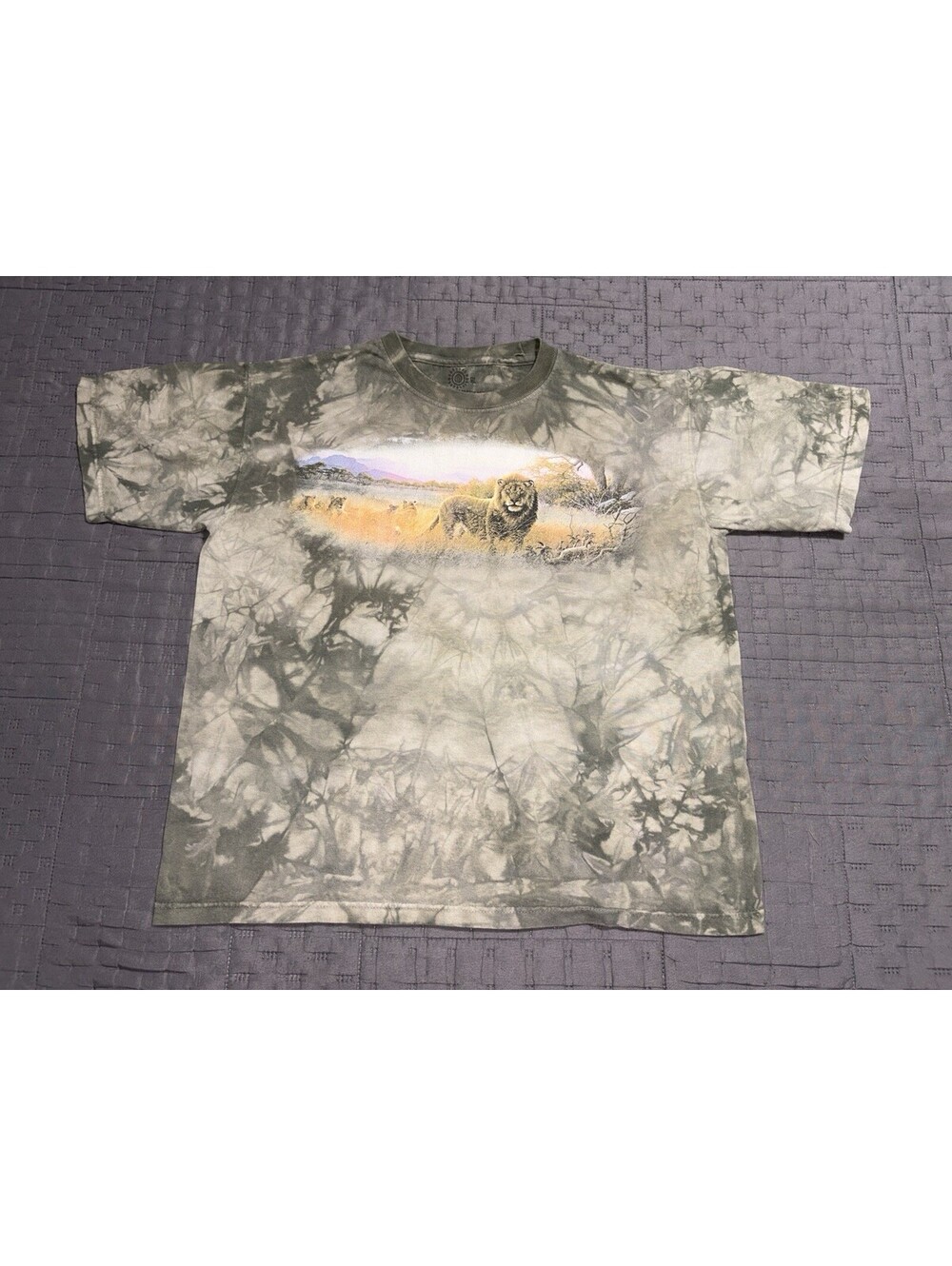 The Mountain NC Zoo Lion T Shirt kids XL Green Tie Dye Wildlife Animal Graphic